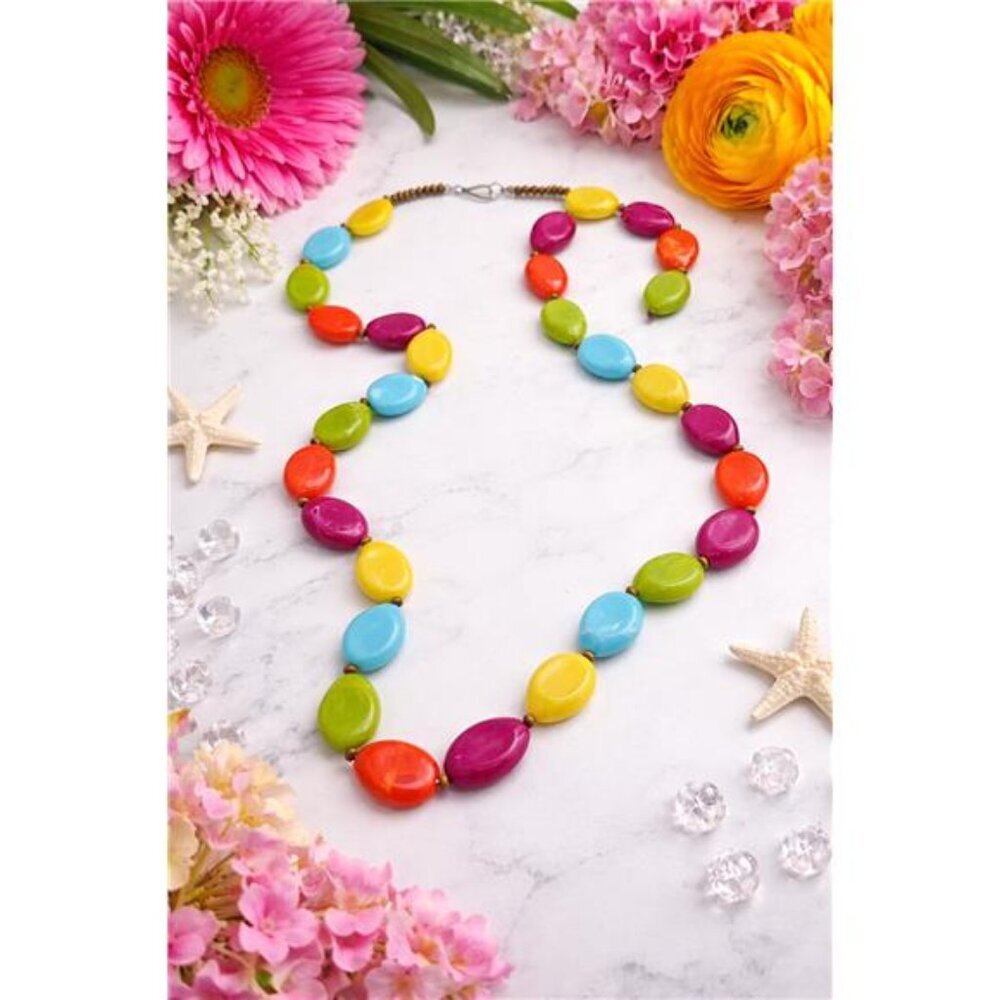 Vintage Lucite Necklace Colorful Marbled Oval Beads 36 In Fruit Salad Statement